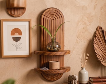 Mensole a muro in legno ad arco – Stile boho per il soggiorno
