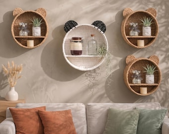 Mensola da parete intrecciata a mano con sagoma di orso | Decorazione boho per la cameretta o il soggiorno