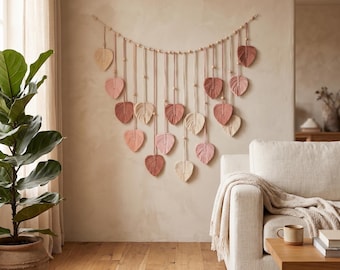 Decorazione murale con foglie in macramè - Ghirlanda di piume in stile boho per la casa