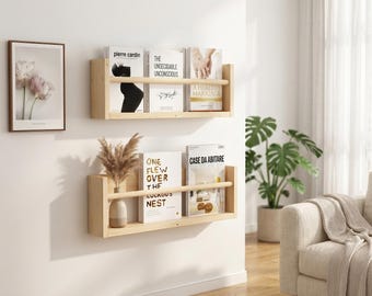 Natural Pine Floating Bookshelf - Montessori Nursery Wall Storage