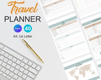 Travel Planner Printable BUNDLE, 40+ page, trip planner, vacation, roadtrip diary, travel templates, holiday notebook, journal, packing list