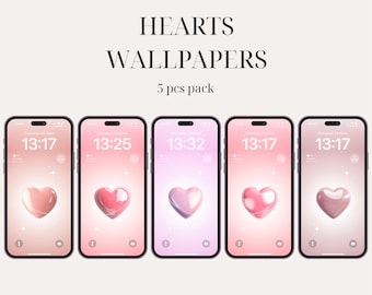 Valentines day, Aura iPhone wallpapers, aesthetic gradient wallpapers, iPhone 14 pro, iOS 16, Aesthetic crystal hearts, lockscreen, minimal