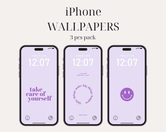 Purple Quote iPhone Wallpaper, Indie Aesthetic Wallpaper, Blue Smiley iPhone Wallpaper, iPhone Aesthetic Wallpaper (DIGITAL DOWNLOAD) 3 PCS