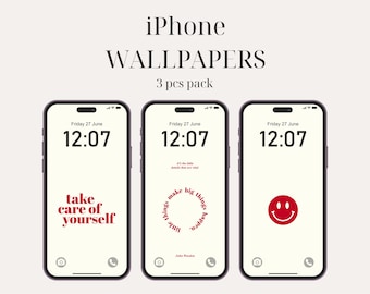 Red Quote iPhone Wallpaper, Indie Aesthetic Wallpaper, Blue Smiley iPhone Wallpaper, iPhone Aesthetic Wallpaper (DIGITAL DOWNLOAD) 3 PCS