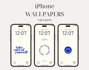 Blue Quote iPhone Wallpaper, Indie Aesthetic Wallpaper, Blue Smiley iPhone Wallpaper, iPhone Aesthetic Wallpaper (DIGITAL DOWNLOAD) 3 PCS