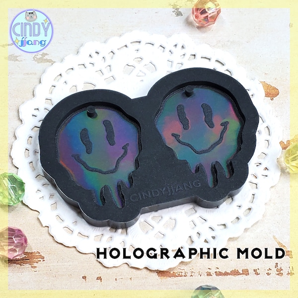 Holographic • Etched Mold • Cute Melting Face - Earrings, Pendants, Charms Mold | HOLO Platinum Silicone Mold for Epoxy, UV Resin Craft