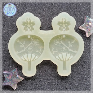 Cherry Blossom Fan Earring Silicone Mold | Sakura Charm & Fan Mold for Resin, UV Epoxy, Polymer Clay | Japanese Style Jewelry Mold image 1
