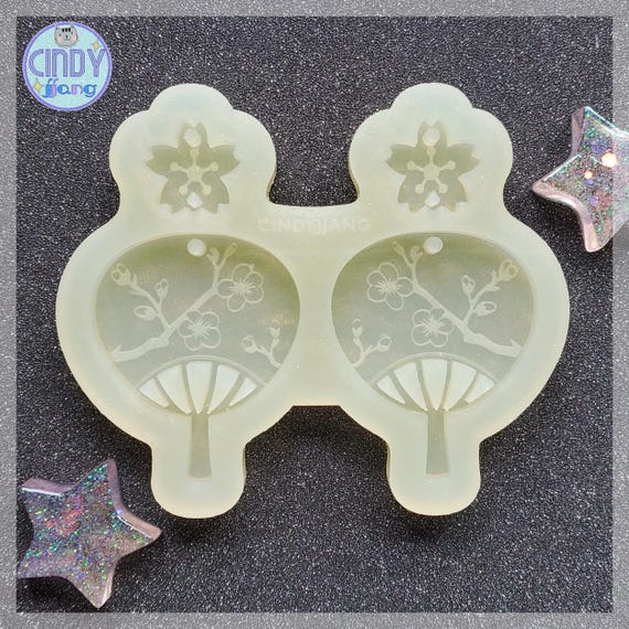 Cherry Blossom Fan Earring Silicone Mold | Sakura Charm & Fan Mold for Resin, UV Epoxy, Polymer Clay | Japanese Style Jewelry Mold