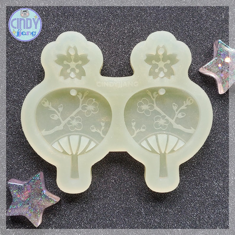 Cherry Blossom Fan Earring Silicone Mold | Sakura Charm & Fan Mold for Resin, UV Epoxy, Polymer Clay | Japanese Style Jewelry Mold image 1