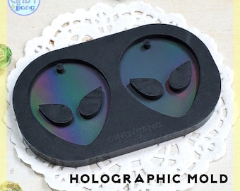 Holographic - Alien - Earrings, Pendants, Charms Mold | HOLO Platinum Silicone Mold for Epoxy, UV Resin Craft