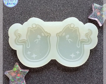 Molde para pendientes colgantes de gatito fantasma kawaii, molde de silicona brillante para manualidades de resina, para resina epoxi y UV.