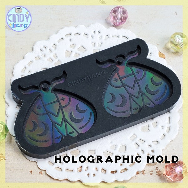 Holographic • Etched Mold • Mystical Moth - Earring, Pendant, Charm Mold | Platinum Silicone HOLO Mold for Epoxy, UV Resin Craft