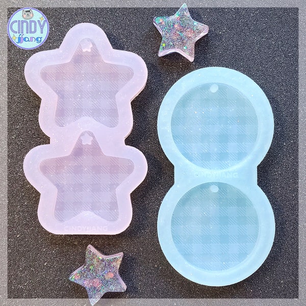 Plaid Print • Star / Circle • Dangly Drop Earrings, Pendant Mold | Shiny Silicone Mold for Resin Craft | for Epoxy, UV Resin