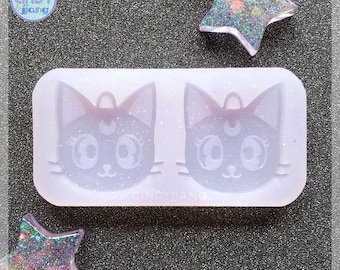 Molde para pendientes de gatito lunar kawaii / Molde de silicona brillante para manualidades de resina / Molde para resina epoxi y UV