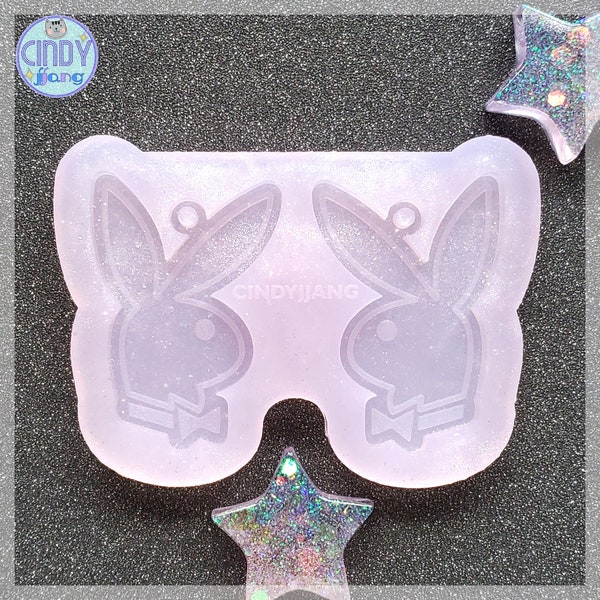 Kawaii Play Bunny / Rabbit Dangly Earrings Mold | Shiny Silicone Mold for Epoxy UV Resin, Clay, Wax Melt, Soap, Fondant Candy Food making