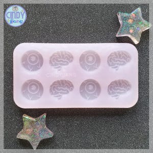 STUD - Halloween Eyeball & Brain Stud Earrings Mold | Mini Horror Silicone Mold for Resin, Clay, Wax, Candy, Fondant | Food Safe Option