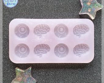 STUD - Halloween Eyeball & Brain Stud Earrings Mold | Mini Horror Silicone Mold for Resin, Clay, Wax, Candy, Fondant | Food Safe Option