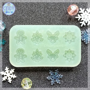 STUD - Lovely Christmas Stud Earrings / Bits / Cabochon Mold | Shiny Silicone Holiday Mold for Resin, Clay, Wax, Candy, Fondant, Food making