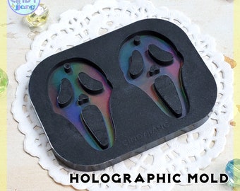 Holographic - Ghost Horror Face - Earrings, Pendants, Charms Mold | Platinum Silicone HOLO Mold for Epoxy, UV Resin Craft