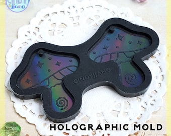 Holographic • Etched Mold • Magic Mushroom - Earring, Pendant, Charm Mold | Platinum Silicone HOLO Mold for Epoxy, UV Resin Craft
