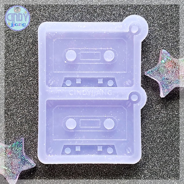 Retro Kassette Band baumelnde Ohrringe / Anhänger-Form | Glänzende Silikonform für Epoxidharz, UV-Harz, Clay Art, etc.