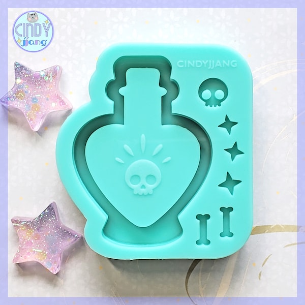 Skull Potion Bottle Shaker with Bits Mold | Shiny Silicone Mold for Resin Craft | Resin Mold