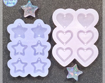 Stern / Herz-Ketten-Tropfen-Ohrring-Form | Glänzende Silikonform für Resin Craft | für Epoxy, UV Harz