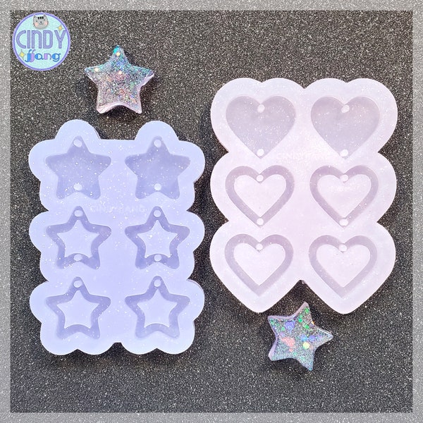 Star / Heart Chain Dangle Drop Earrings Mold | Shiny Silicone Mold for Resin Craft | for Epoxy, UV Resin