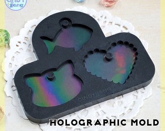 Holographic - Pet ID Tag Mold | Three Shapes | HOLO Platinum Silicone Mold for Epoxy, UV Resin Craft