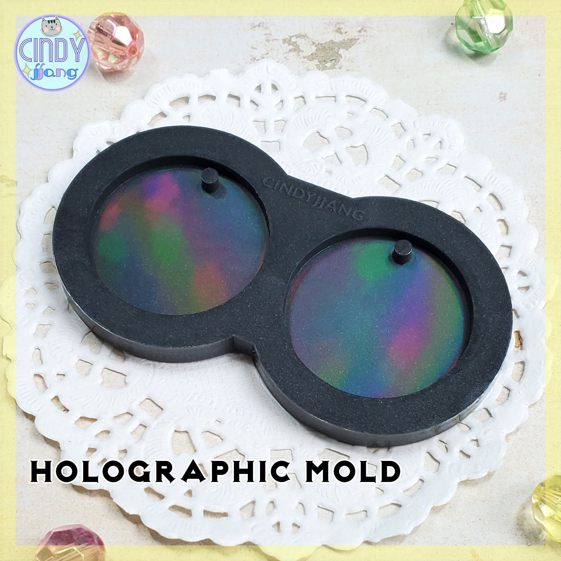 TINYSOME Holographic Phone Grip Resin Mold Round Silicone Badge Reel Mold  Jewelry Casting Mold for DIY Resin Keychain Pendant 