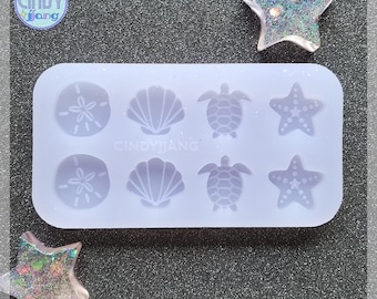 STUD - Sea Creature Stud Earrings / Bits / Cabochon Mold | Shiny Silicone Mold | Flat Mold for Resin, Clay, Wax | Food Safe Mold available