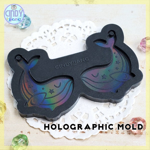 Holographic • Etched Mold • Dreaming Whale - Earring, Pendant, Charm Mold | Platinum Silicone HOLO Mold for Epoxy, UV Resin Craft