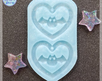 Cute Bat in a Heart Dangly Earrings Mold | Shiny Silicone Mold for Resin Craft | for Epoxy, UV Resin