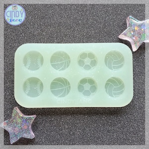 STUD - Molde de silicona brillante para resina, arcilla, cera y chocolate: pelotas deportivas / piezas / cabujones / béisbol, baloncesto, fútbol, voleibol
