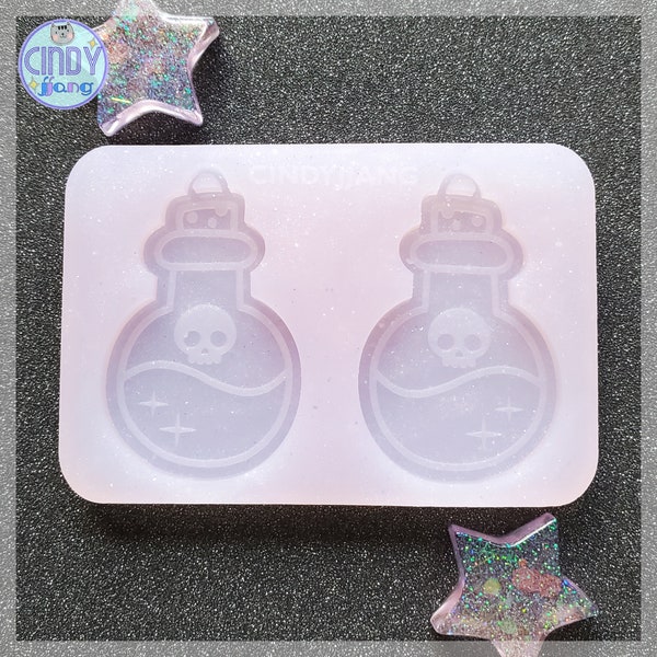 Potion Bottle Dangly Earrings Mold | Shiny Silicone Mold for Resin Craft | Cute Mold for Epoxy, UV Resin
