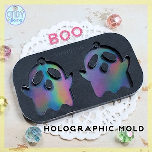 Holographic - Boo!! Cute Ghost - Earrings, Pendants, Charms Mold | Platinum Silicone HOLO Mold for Epoxy, UV Resin Craft