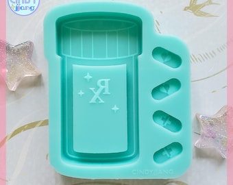 Pill Bottle Shaker with Bits Mold | Shiny Silicone Mold for Resin Craft | Epoxy, UV Resin Mold