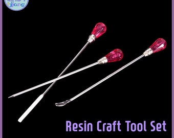 Resin Craft Tool Set - Set of 3 • Rose Pink • Stirring Stick, Needle, Spoon - Epoxy, UV Resin & Jewelry Making Metal Tools