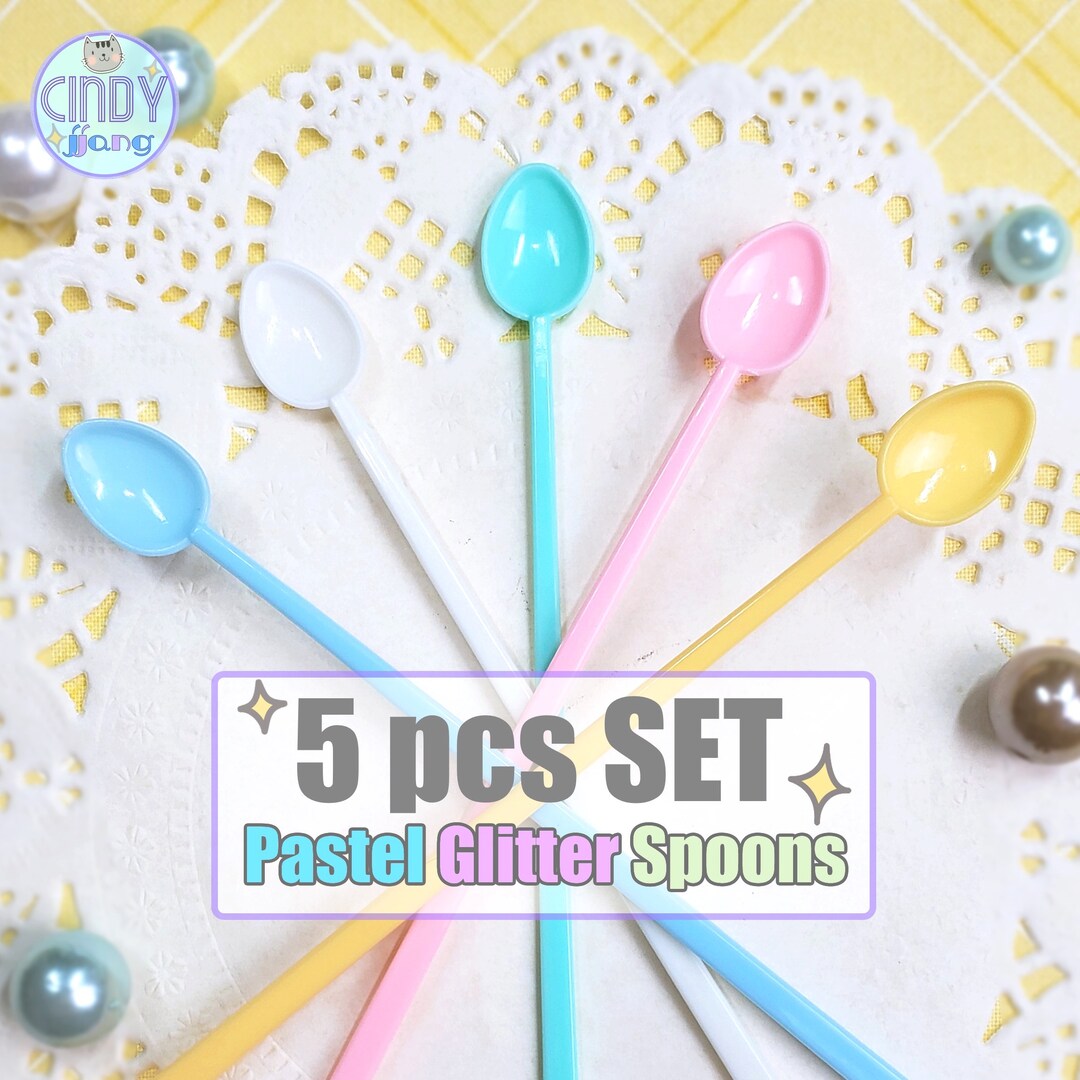 Pastel Resin Craft Glitter Spoon Set Set of 5 Long Handle Plastic
