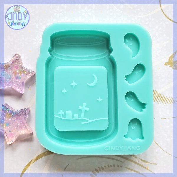 Ghost Jar Shaker with Bits Mold | Shiny Silicone Mold for Resin Craft | Epoxy, UV Resin Mold