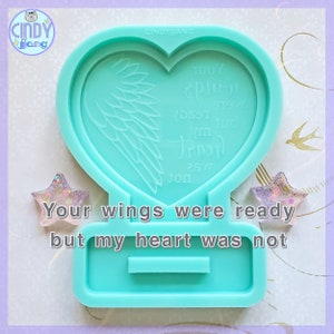 Memorial Heart Plaque Mold with Angel Wings | “Your Wings Were Ready” Shiny Silicone Resin Mold with Stand | For Remembrance Sympathy Gift