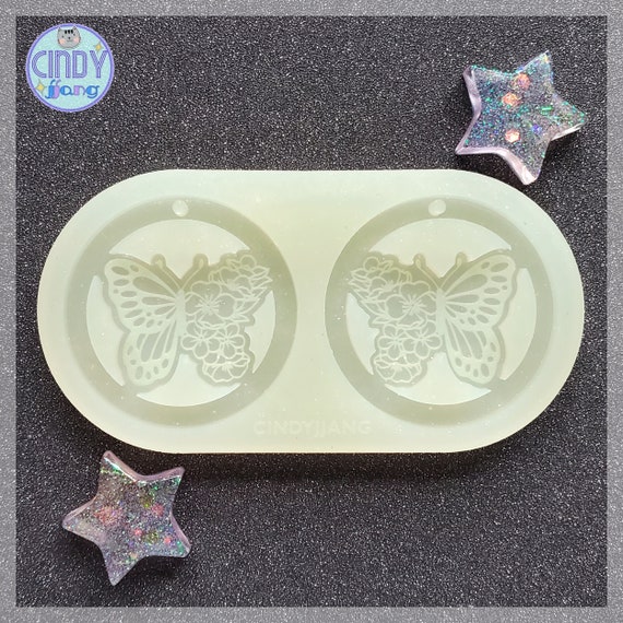 Butterfly in Bloom Earrings Mold | Floral Wings Circle Pendant Silicone Mold for Resin, UV Epoxy, Polymer Clay | Elegant Shiny Jewelry Mold