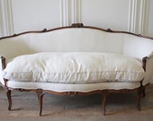 19th Century Carved Walnut Louis XV Style French Sofa Upholstered Belgian Linen