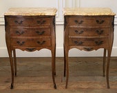 Pair of Vintage French Louis XV Style Wood Nightstands with Marble Tops