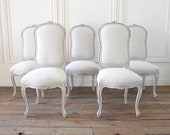 Set of 5 Painted and Upholstered Dining Room Chairs in Belgian Linen