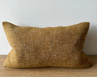 Custom Linen and Wool Lumbar Pillow in Ginger with Down Feather Insert