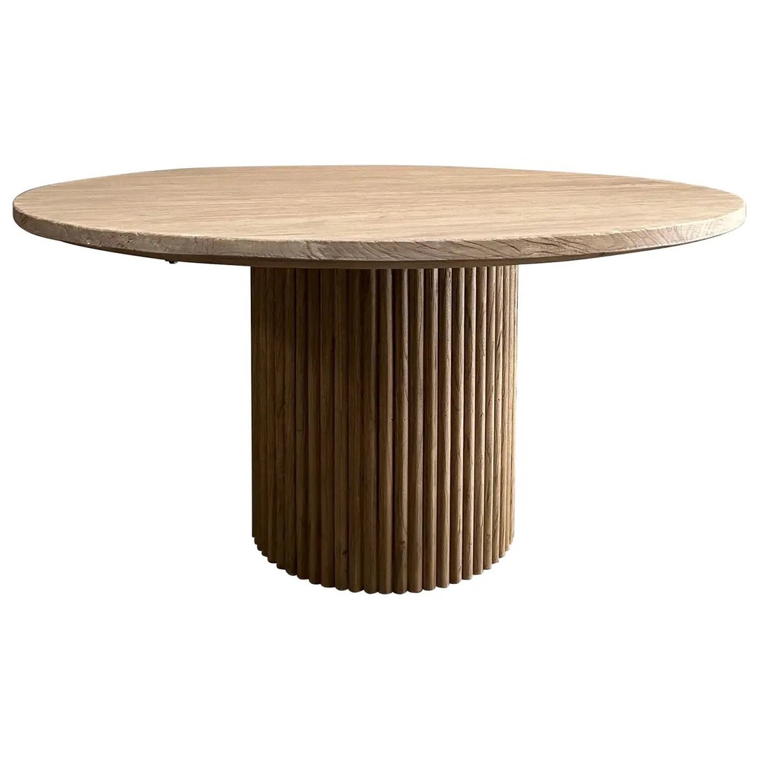 Custom Made Fluted Base Round Dining Table in Solid Elm Wood Etsy