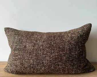 Custom Linen and Wool Lumbar Pillow in Coco with Down Feather Insert