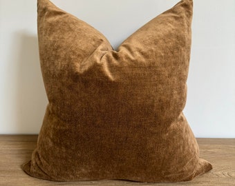 French Royal Velvet and Linen Accent Pillow with Down Insert Havane
