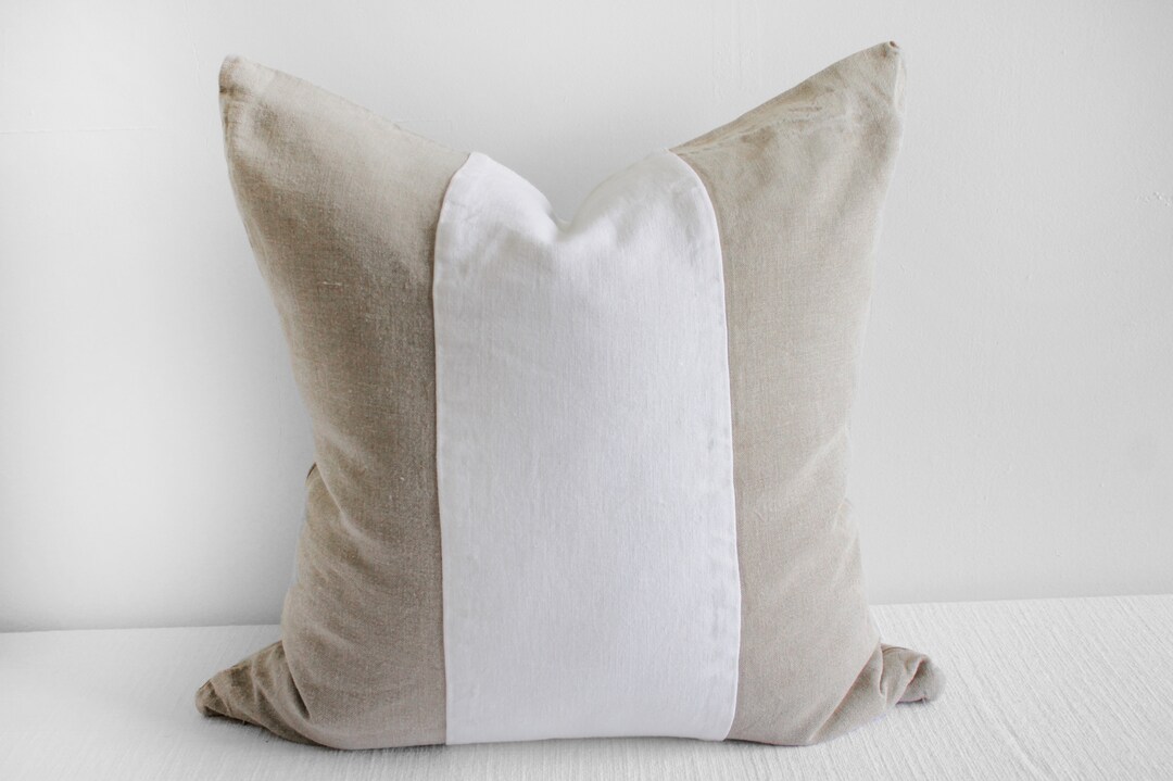 Custom Made Belgian Linen Euro Shams Natural and White Etsy